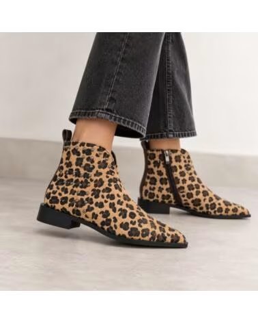MONTEVITA JAENZA DAMEN STIEFELETTEN AUS LEDER MIT LEOPARDENMUSTER UND NIETEN BROWN