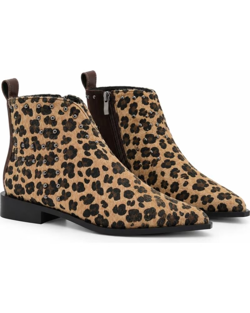 MONTEVITA JAENZA DAMEN STIEFELETTEN AUS LEDER MIT LEOPARDENMUSTER UND NIETEN BROWN