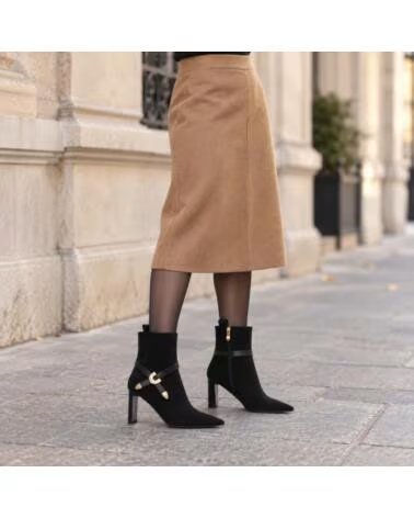 MONTEVITA LORETOZA SCHWARZE STIEFELETTEN MIT ABSATZ UND SCHNALLE BLACK