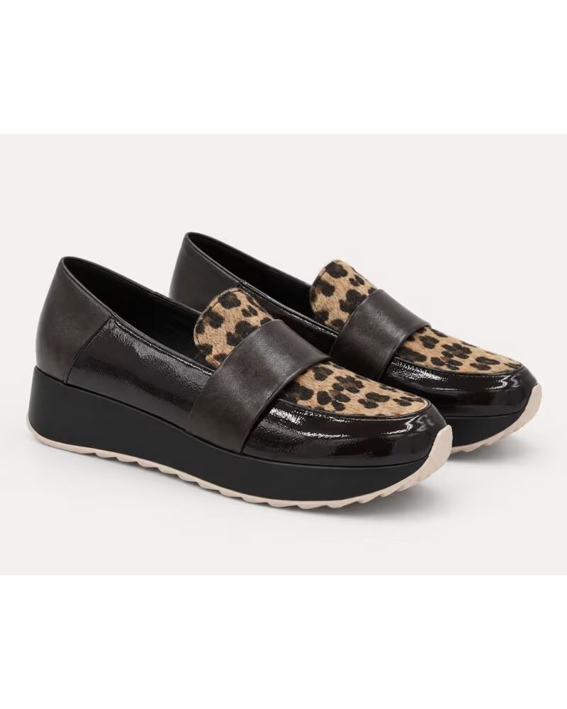 MONTEVITA PARMAZA BROWN ZAPATOS DE CUÑA CON ESTAMPADO DE LEOPARDO