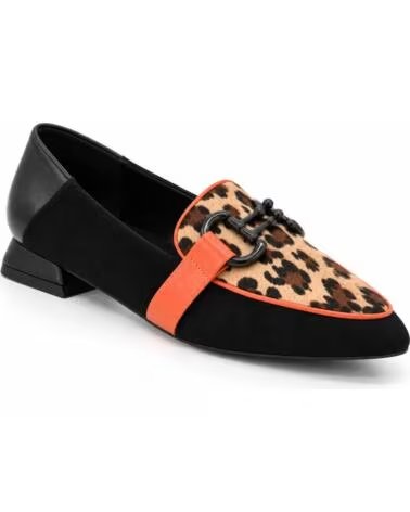 MONTEVITA OVIEDONA SLIPPER AUS SCHWARZEM LEDER MIT LEOPARDENMUSTER UND SCHNALLENDETAIL BLACK