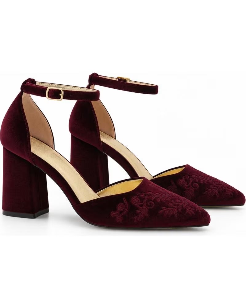 MONTEVITA SALERNO BURGUNDY SAMT PUMPS MIT BESTICKUNG