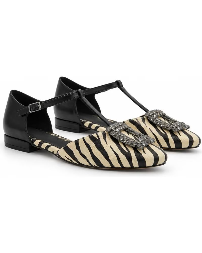 MONTEVITA TURINNA ZAPATOS PLANOS NEGROS CON ESTAMPADO DE CEBRA BLACK