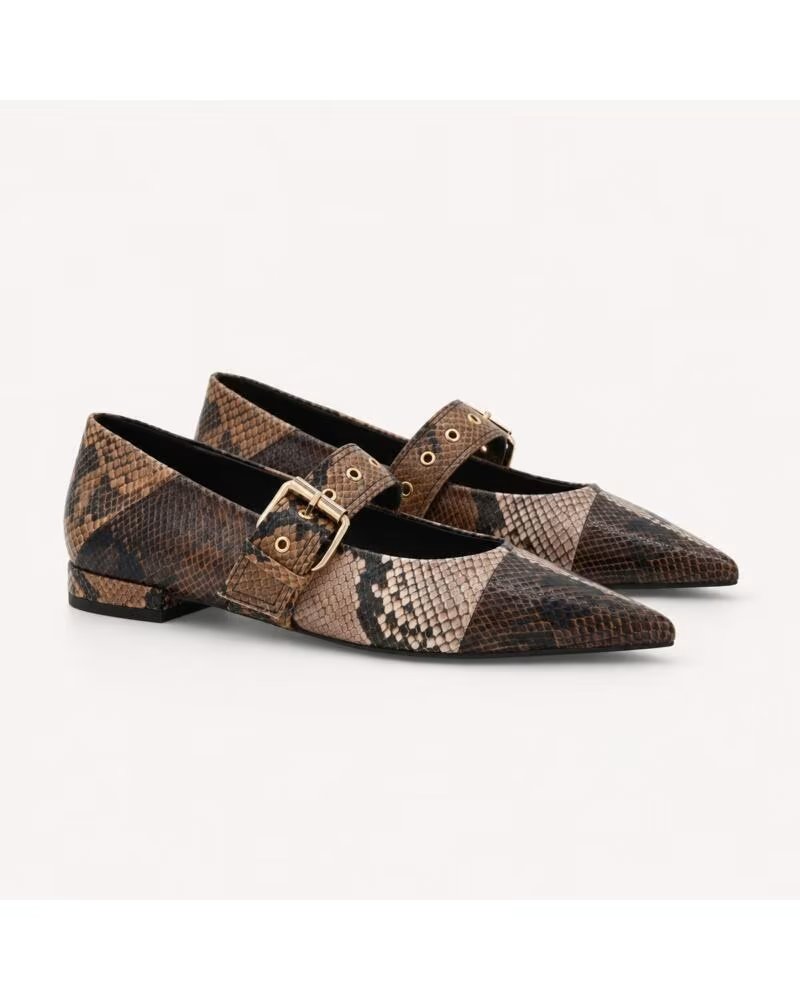 MONTEVITA SAPATOS PLANOS VERONA BROWN COM ESTAMPA ANIMAL E FIVELA