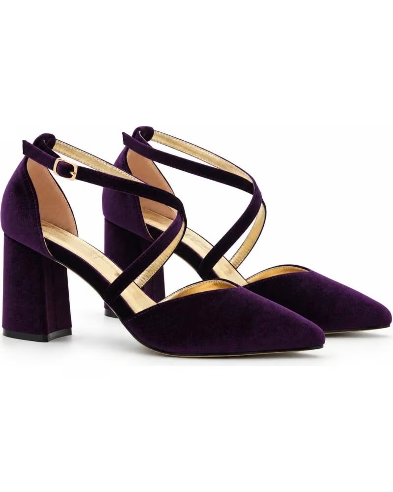 MONTEVITA ESCARPINS À TALON LARGE ET BRIDES CROISÉES EN VELOURS VIOLET PURPLE