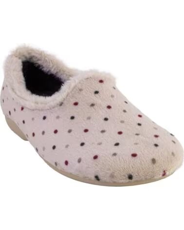 BEREVERE 6353 ZAPATILLAS DE CASA CERRADAS DE MUJER CON TOPOS BEIGE