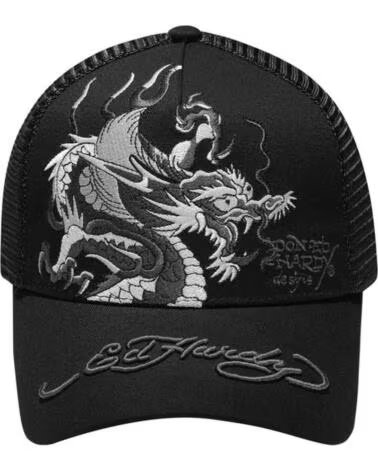 ED HARDY CASQUETTE MONO GIANT DRAGON TWILL FRONT MESH TRUCKER NEGRO