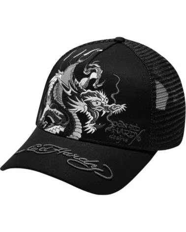 ED HARDY CASQUETTE MONO GIANT DRAGON TWILL FRONT MESH TRUCKER NEGRO