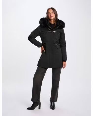 MORGAN MANTEAU GKILIA AVEC CAPUCHE ET FOURRURE NEGRO