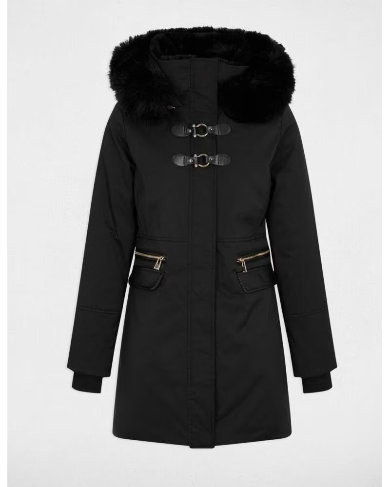 MORGAN MANTEAU GKILIA AVEC CAPUCHE ET FOURRURE NEGRO