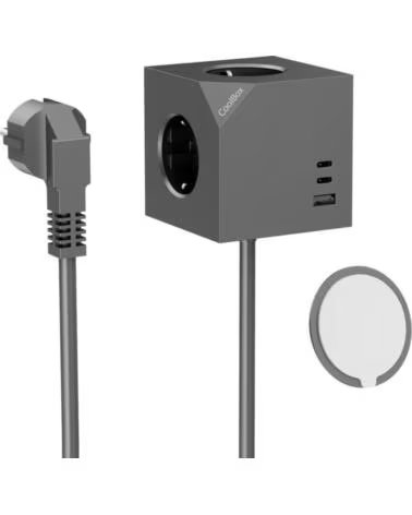COOLBOX Base de enchufes cubik magnet 3 enchufes con carga usb ca cable ac integrado