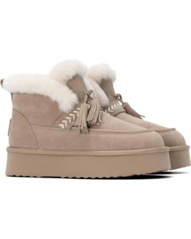 BOTTINES PLATEFORME CARMELA AVEC POMPONS ET FAUSSE FOURRURE BEIGE