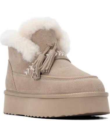 BOTTINES PLATEFORME CARMELA AVEC POMPONS ET FAUSSE FOURRURE BEIGE