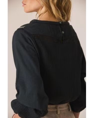 INDICOLD KOMBINIERTE BLUSE KONTRASTSTICKEREI ANTHRAZIT VARIOS COLORES