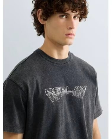 T-SHIRT REPLAY NERA CON STAMPA GRAFICA NEGRO
