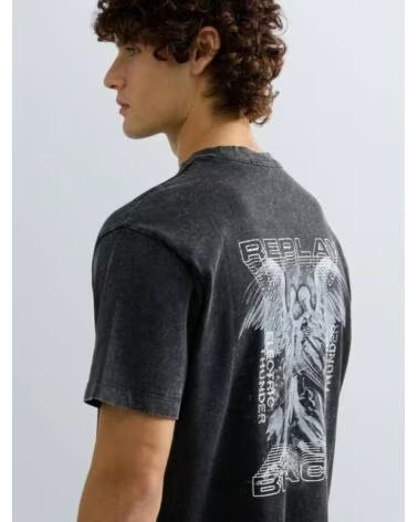 T-SHIRT REPLAY NERA CON STAMPA GRAFICA NEGRO