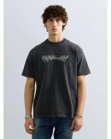 T-SHIRT REPLAY NERA CON STAMPA GRAFICA NEGRO