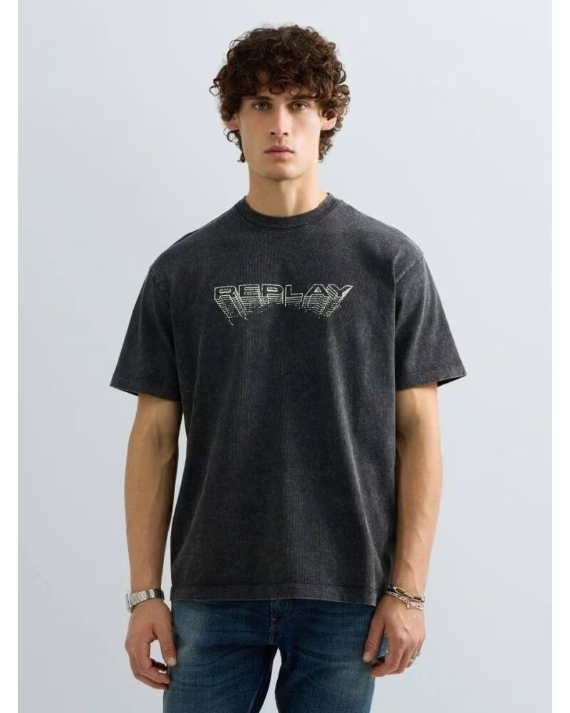 T-SHIRT REPLAY NERA CON STAMPA GRAFICA NEGRO