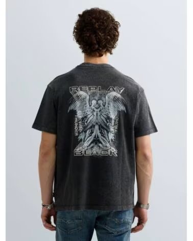 T-SHIRT REPLAY NERA CON STAMPA GRAFICA NEGRO