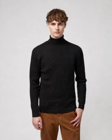GIANNI LUPO SCHWARZER ROLLKRAGENPULLOVER MIT KETTEN SCHWARZ NEGRO