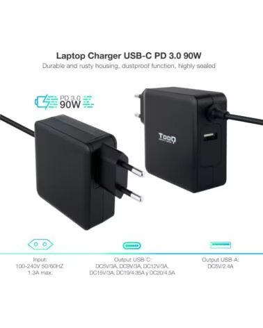TOOQ Cargador portatil conector USB-C 90W