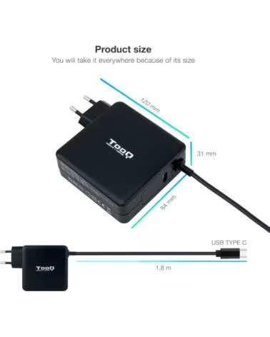 TOOQ Cargador portatil conector USB-C 90W