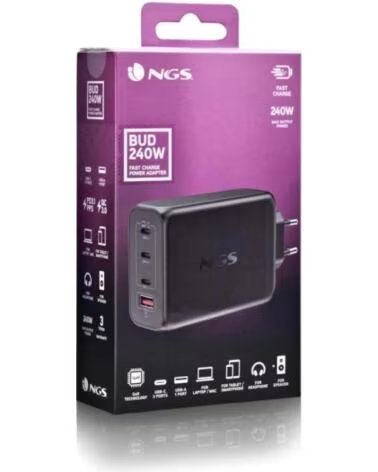 NGS CARGADOR ULTRARAPIDO240W 4 PUERTOS 3USB-C 1 US