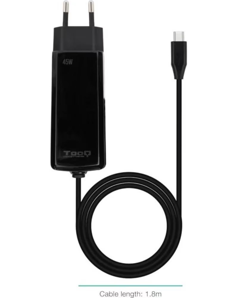 TOOQ Cargador TQLC-USBCGAN45PD-C GaN 45W USB-C PD- Cable BLACK