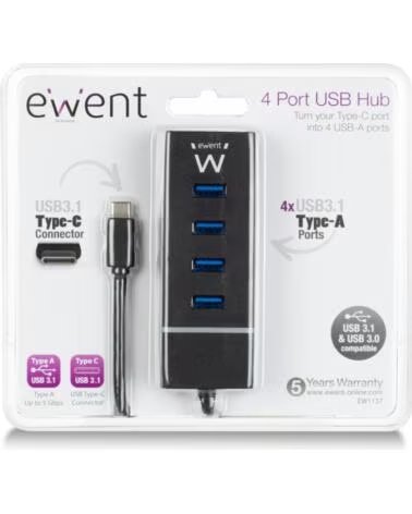 EWENT E1137 HUB USB TIPO C 4 PUEROS USB 3 1