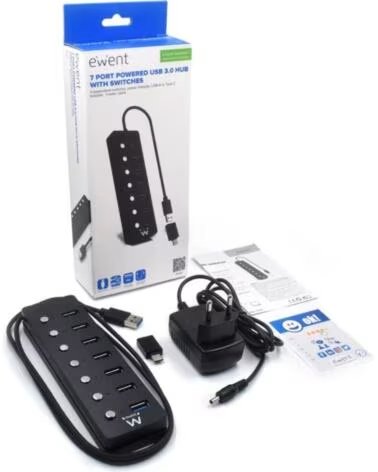 EWENT Hub usb-usb-c 7 ptos interruptor c-alimen