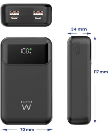 EWENT POWERBANK 65W 20000mAh CARGA RAPIDA