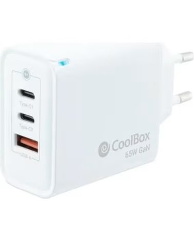COOLBOX Cargador Pared GAN 65W USB-C-USB-C-USB-A