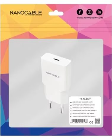 NANO CABLE Nanocable Cargador USB-C-PD 30W Blanco