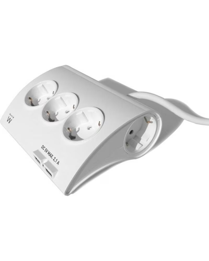 EWENT Regleta de escritorio 5 tomas de corriente - 2 puertos usb - blanco
