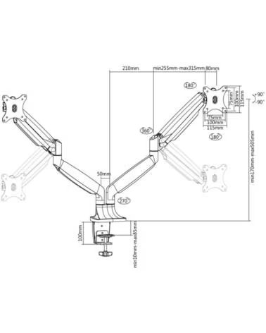 TOOQ DB3132TNR-S Soporte Mesa incl-gir 2brz 13-32