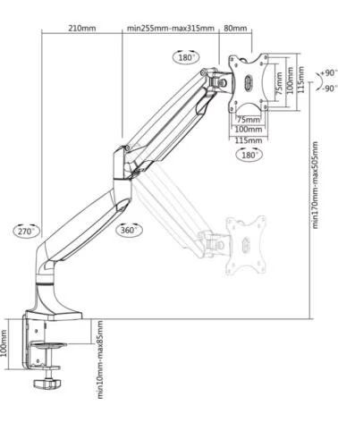 TOOQ Soporte mesa incli-gira 1 brazo 13 a 32