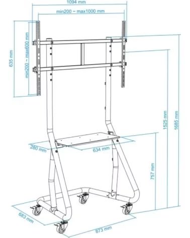TOOQ FS20200M-B Soporte Suelo Ruedas-Bases 60-105