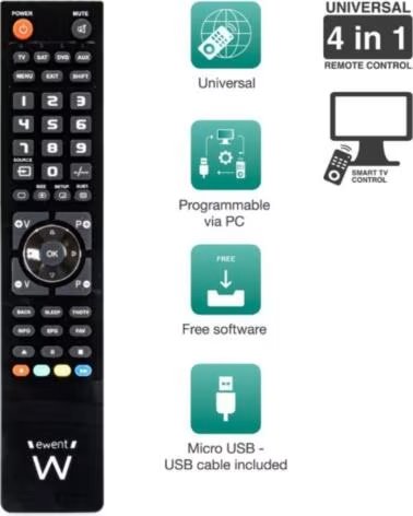 EWENT EW1570 Mando TV 4 en 1 programable x cable
