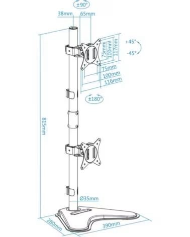 TOOQ Soporte mesa DB1703TNV-B 2 brazos Vertical