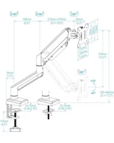 TOOQ Soporte mesa DB1334TNR-B 1 brazo 13-34