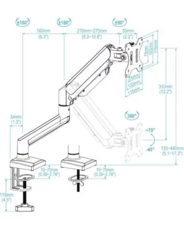 TOOQ Soporte mesa DB1334TNR-W 1 brazo 13-34 Blanco