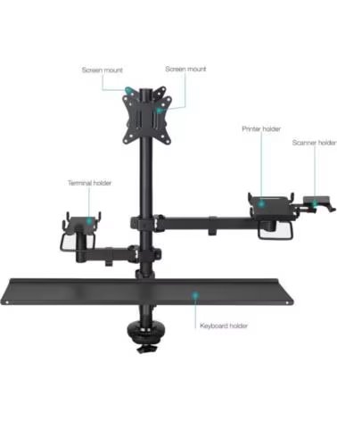 TOOQ Soporte de Mesa para TPV 2 Monitores TQPM0003- Giratorio- Inclinable- Rotatorio- hasta 9kg