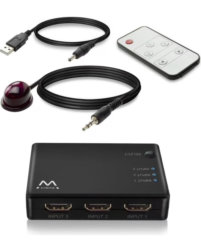 EWENT EW3730 Switch HDMI 4K 3x1con mando distancia
