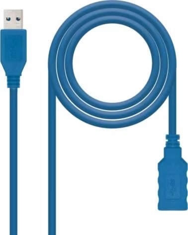 NANO CABLE Cable Alargador USB 3 0 Nanocable 10 01 0901- USB Macho - USB Hembra- 1m- Azul