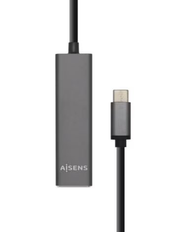 AISENS Hub USB 3 1 USB-C-M-4xTipo A-H gris 15cm
