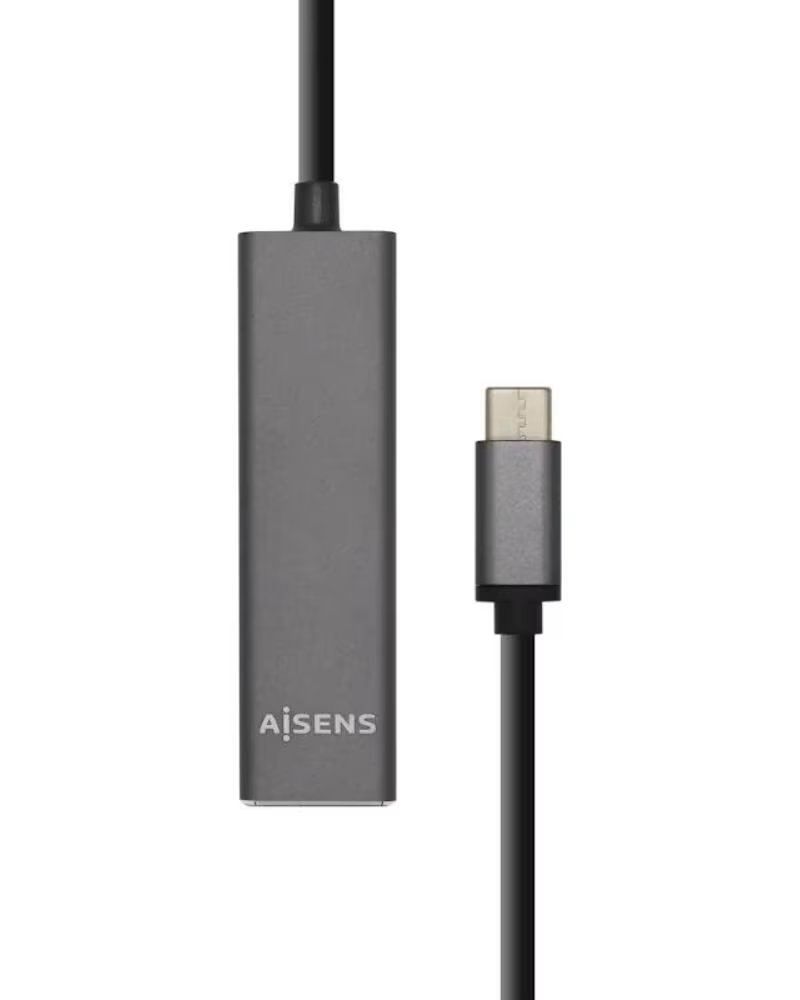 AISENS Hub USB 3 1 USB-C-M-4xTipo A-H gris 15cm