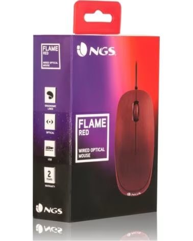 NGS Raton con cable flamered - optico - 1000dpi - 2 botones scroll - ergonomico - usb - rojo