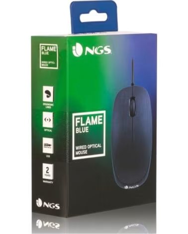 NGS Raton con cable flameblue - optico - 1000dpi - 2 botones scroll - ergonomico - usb - azul