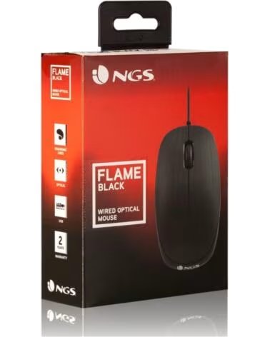 NGS Raton con cable flame - optico - 1000dpi - 2 botones scroll - ergonomico - usb - negro
