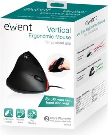 EWENT Mouse raton vertical ergonomico ew3156 usb 2 0 - 1000dpi - negro